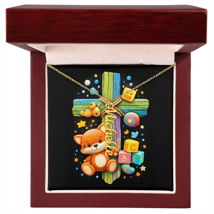 Rainbow Cross Personalized Name Necklace – Christian Gift for Kids