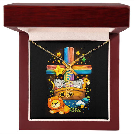 Rainbow Cross Personalized Name Necklace – Christian Gift for Kids
