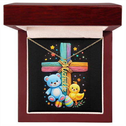 Rainbow Cross Personalized Name Necklace – Christian Gift for Kids