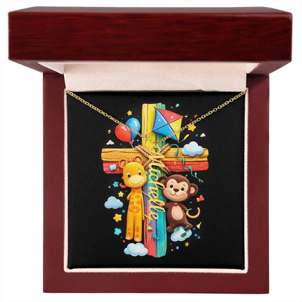 Rainbow Cross Personalized Name Necklace – Christian Gift for Kids