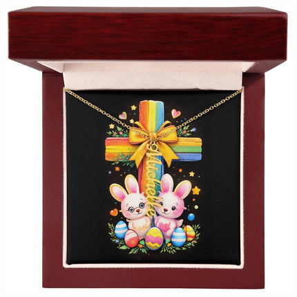 Rainbow Cross Personalized Name Necklace – Christian Gift for Kids