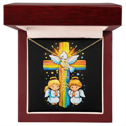 Rainbow Cross Personalized Name Necklace – Christian Gift for Kids