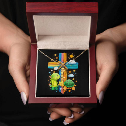 Rainbow Cross Personalized Name Necklace – Christian Gift for Kids