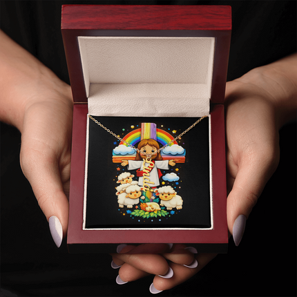 Jesus & Little Lambs Personalized Vertical Name Necklace – Christian Gift for Kids