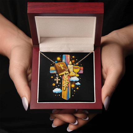 Rainbow Cross Personalized Name Necklace – Christian Gift for Kids