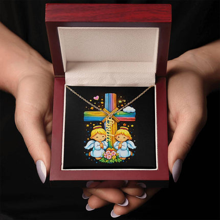 Rainbow Cross Personalized Name Necklace – Christian Gift for Kids