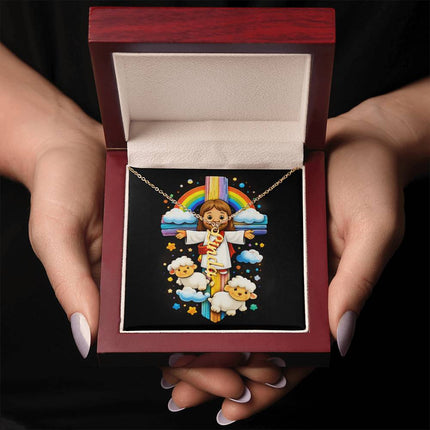Rainbow Cross Personalized Name Necklace – Christian Gift for Kids