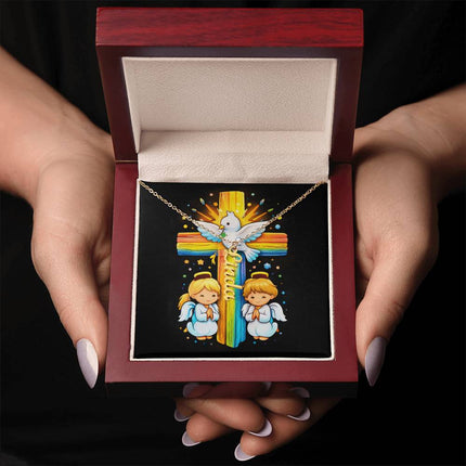 Rainbow Cross Personalized Name Necklace – Christian Gift for Kids
