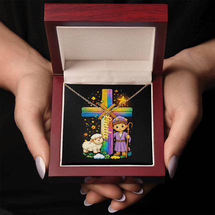 Rainbow Cross Personalized Name Necklace – Christian Gift for Kids
