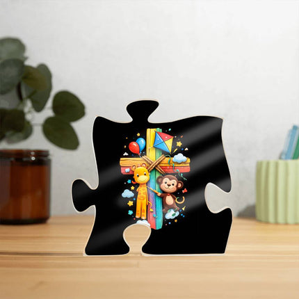 Rainbow Cross Jungle Animals | Christian Printed Acrylic Puzzle Plaque | Gift for Kids