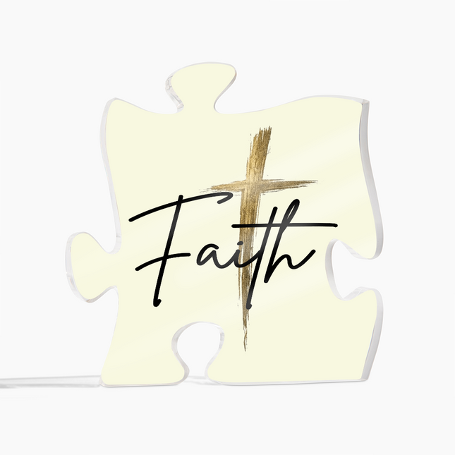 Faith Cross Gold Acrylic Puzzle Plaque | Christian Keepsake Gift