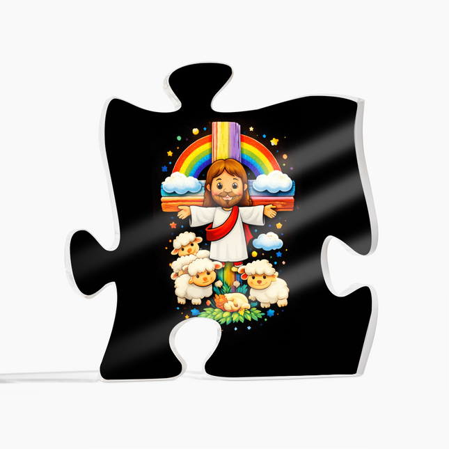 Jesus And Little Lambs | Christian Printed Acrylic Puzzle Plaque | Gift for Kids