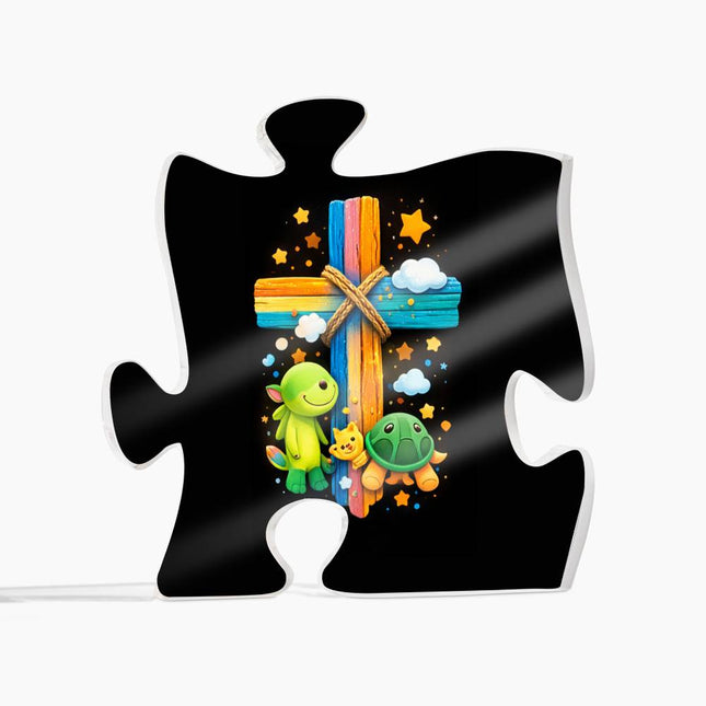 Rainbow Cross Turtle | Christian Printed Acrylic Puzzle Plaque | Gift for Kids