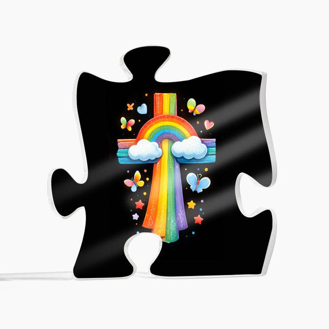 Rainbow Cross Butterfly | Christian Printed Acrylic Puzzle Plaque | Gift for Kids