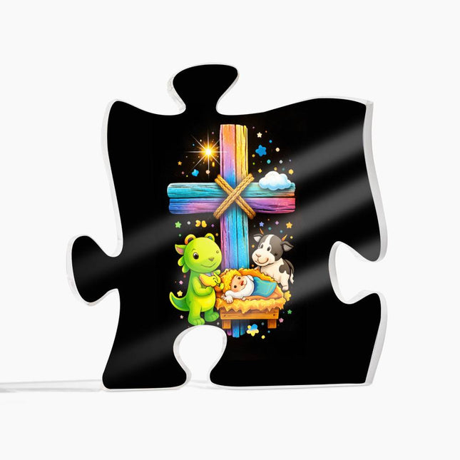 Rainbow Cross Frog And Cow | Christian Printed Acrylic Puzzle Plaque | Gift for Kids