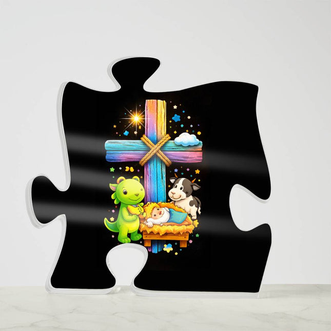Rainbow Cross Frog And Cow | Christian Printed Acrylic Puzzle Plaque | Gift for Kids