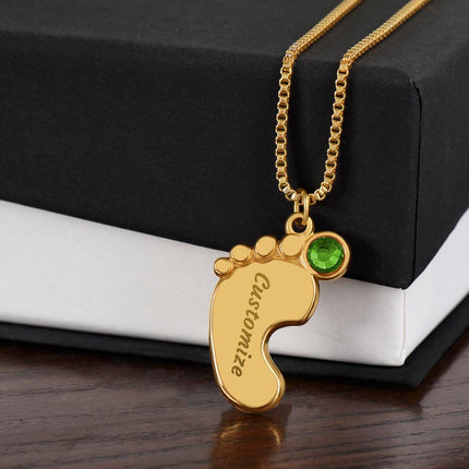Rainbow Cross Angel Twins | Christian Baby Feet Necklace with Birthstone | Gift for Kids