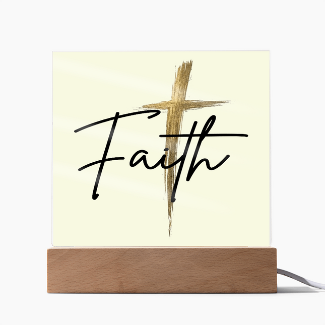 Faith Cross Gold Acrylic Plaque | Christian Desk & Shelf Decor