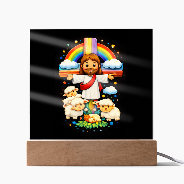 Jesus With the Sheep Acrylic Plaque – Christian Gift for Kids