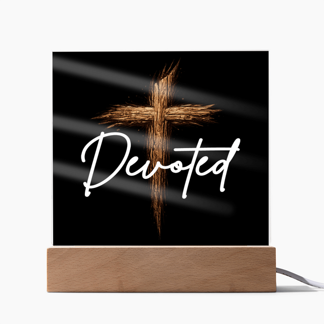 Devoted Cross LED Acrylic Square Plaque – Christian Gift for Men