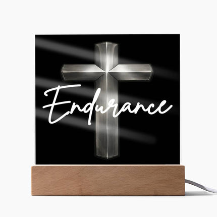 Endurance Cross LED Acrylic Square Plaque – Christian Gift for Men