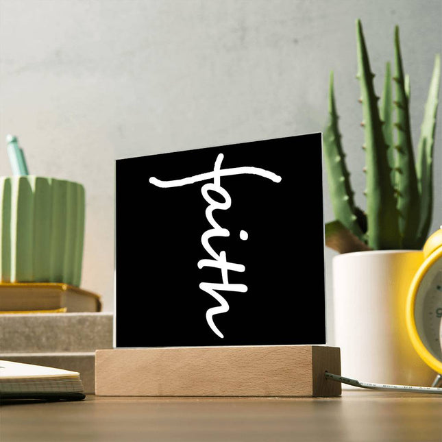 Faith Acrylic Plaque | LED Lighted Christian Decor Sign (Black)