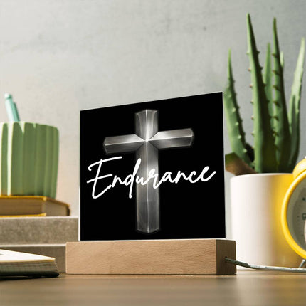Endurance Cross LED Acrylic Square Plaque – Christian Gift for Men