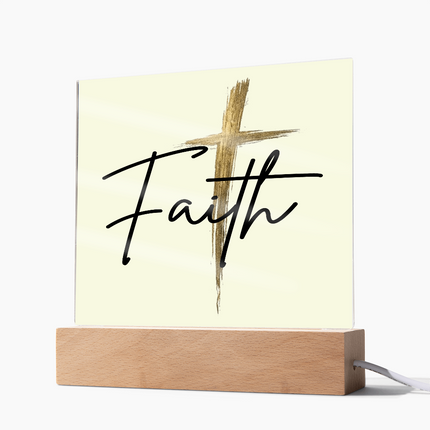 Faith Cross Gold Acrylic Plaque | Christian Desk & Shelf Decor