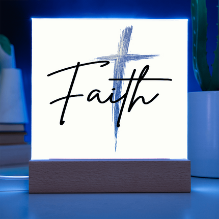 Faith Cross Gold Acrylic Plaque | Christian Desk & Shelf Decor