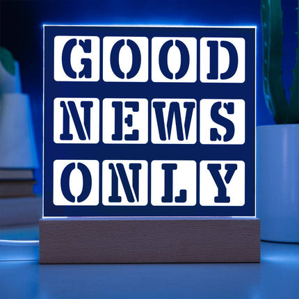 Good News Only Acrylic Plaque | Stencil Block Text | Navy
