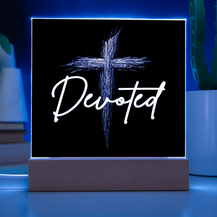 Devoted Cross LED Acrylic Square Plaque – Christian Gift for Men