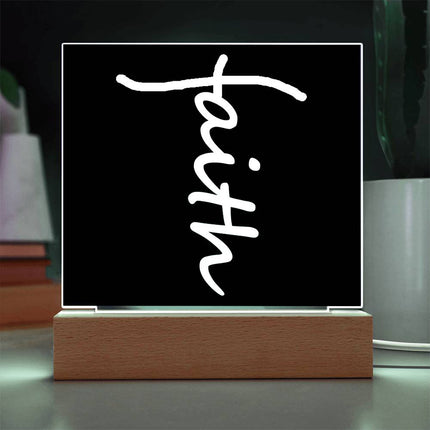 Faith Acrylic Plaque | LED Lighted Christian Decor Sign (Black)