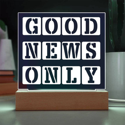 Good News Only Acrylic Plaque | Stencil Block Text | Navy
