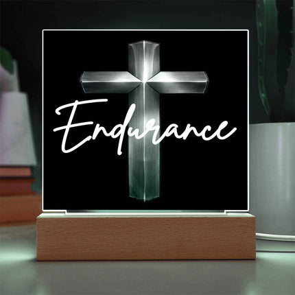 Endurance Cross LED Acrylic Square Plaque – Christian Gift for Men