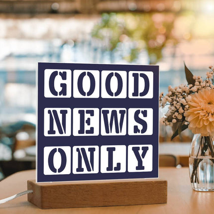 Good News Only Acrylic Plaque | Stencil Block Text | Navy