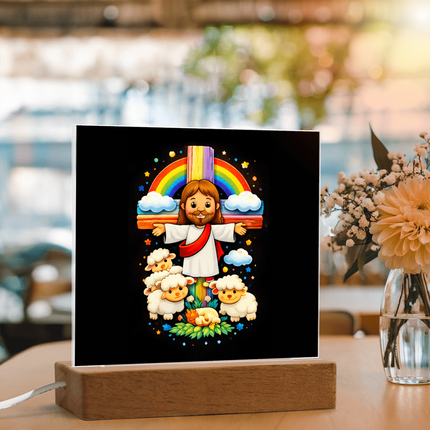 Jesus with Sheep's - Square Acrylic Plaque -Christian Gifts for Kids