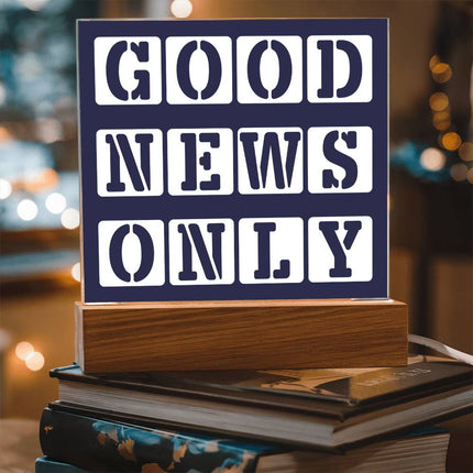 Good News Only Acrylic Plaque | Stencil Block Text | Navy