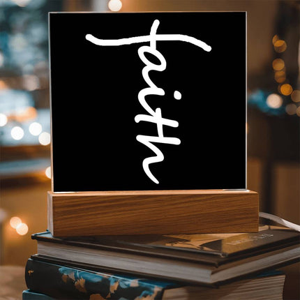 Faith Acrylic Plaque | LED Lighted Christian Decor Sign (Black)