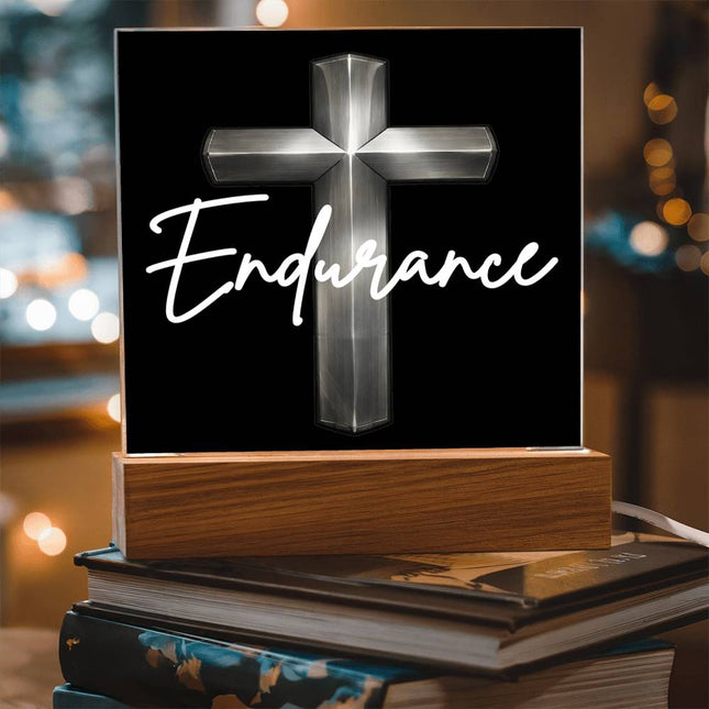 Endurance Cross LED Acrylic Square Plaque – Christian Gift for Men