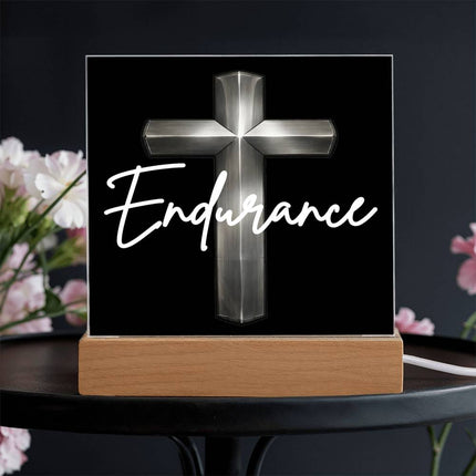 Endurance Cross LED Acrylic Square Plaque – Christian Gift for Men