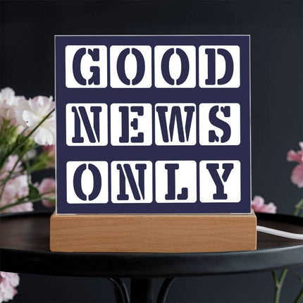 Good News Only Acrylic Plaque | Stencil Block Text | Navy