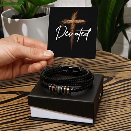 Devoted Cross "Love You Forever" Engraved Bracelet – Christian Gift for Men
