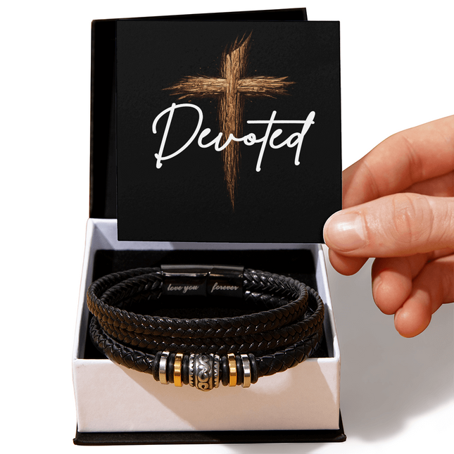 Devoted Cross "Love You Forever" Engraved Bracelet – Christian Gift for Men