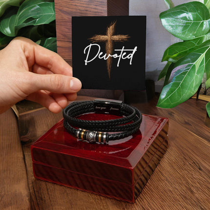 Devoted Cross "Love You Forever" Engraved Bracelet – Christian Gift for Men