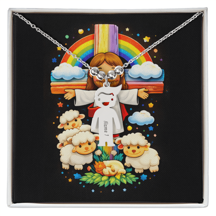 Jesus & Little Lambs Engraved Kids Charm Necklace – Christian Gift for Kids