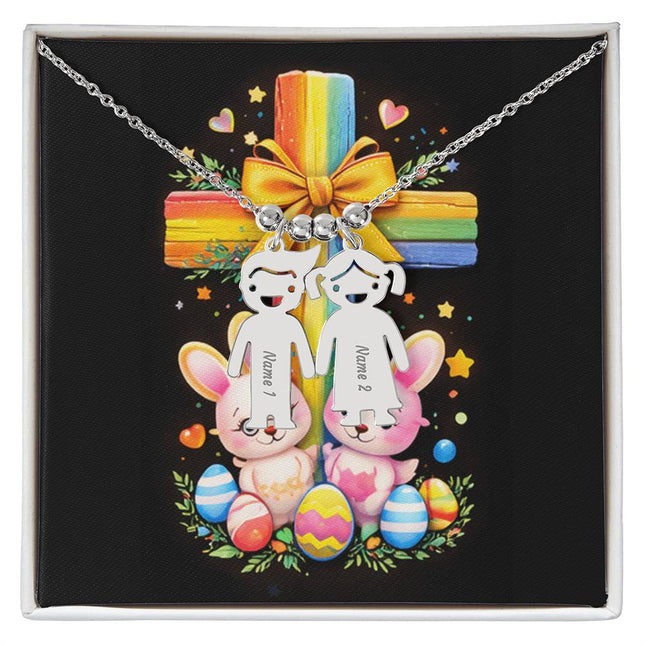 Rainbow Cross Bunnies | Charm Necklace | Gift for Kids