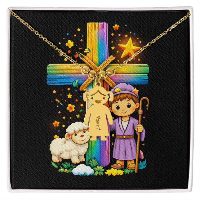 Rainbow Cross Little Shepherd | Charm Necklace | Gift for Kids