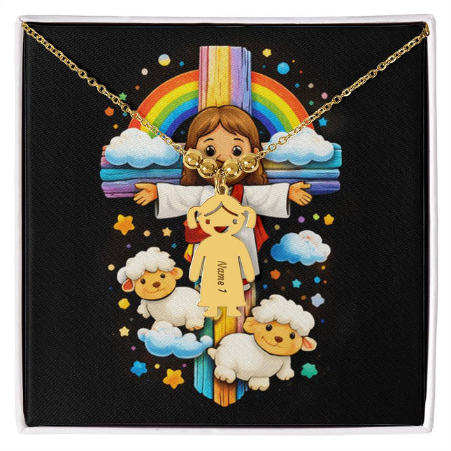 Rainbow Cross Jesus And Lamb | Charm Necklace | Gift for Kids
