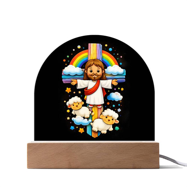 Jesus & Little Lambs Rainbow Dome Acrylic Plaque – Christian Gift for Kids