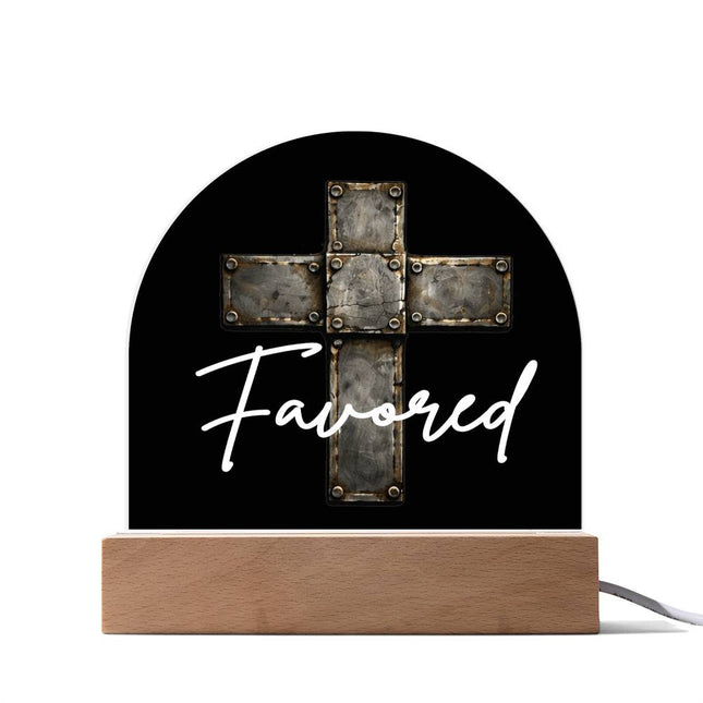 Favored Cross LED Acrylic Dome Plaque – Christian Gift for Men